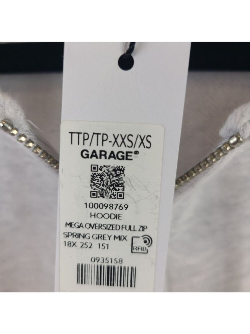 NEW Garage Mega Oversized Full Zip Hoodie Spring Grey Mix Sz XS - Picture 2 of 5